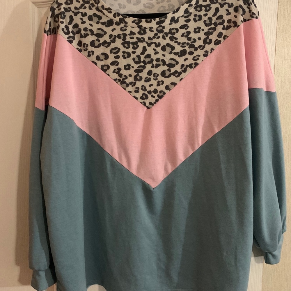 Long sleeve leopard print color block top